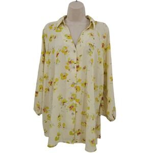 Cabi ‎ Floral Button Up Tunic Flowy Top L Preppy Coastal Spring On The Go Floral